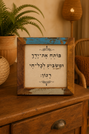 מסגרת עץ ברכת פותח את ידך 18x18 ס"מ