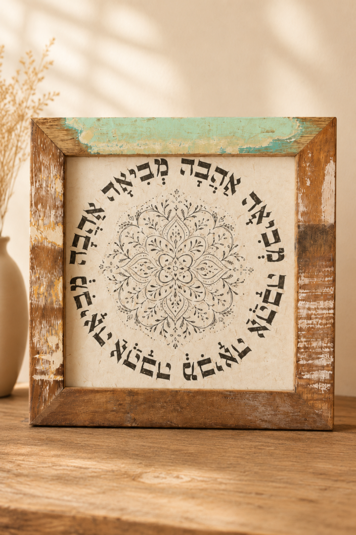 מסגרת מעץ ממוחזר - אהבה מביאה אהבה 18×18